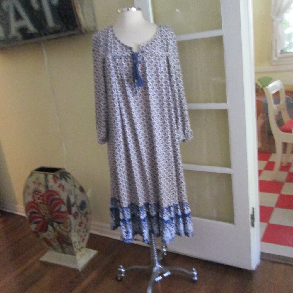 Boho Navy Print Full Dress Large XL Cute and Comfortable